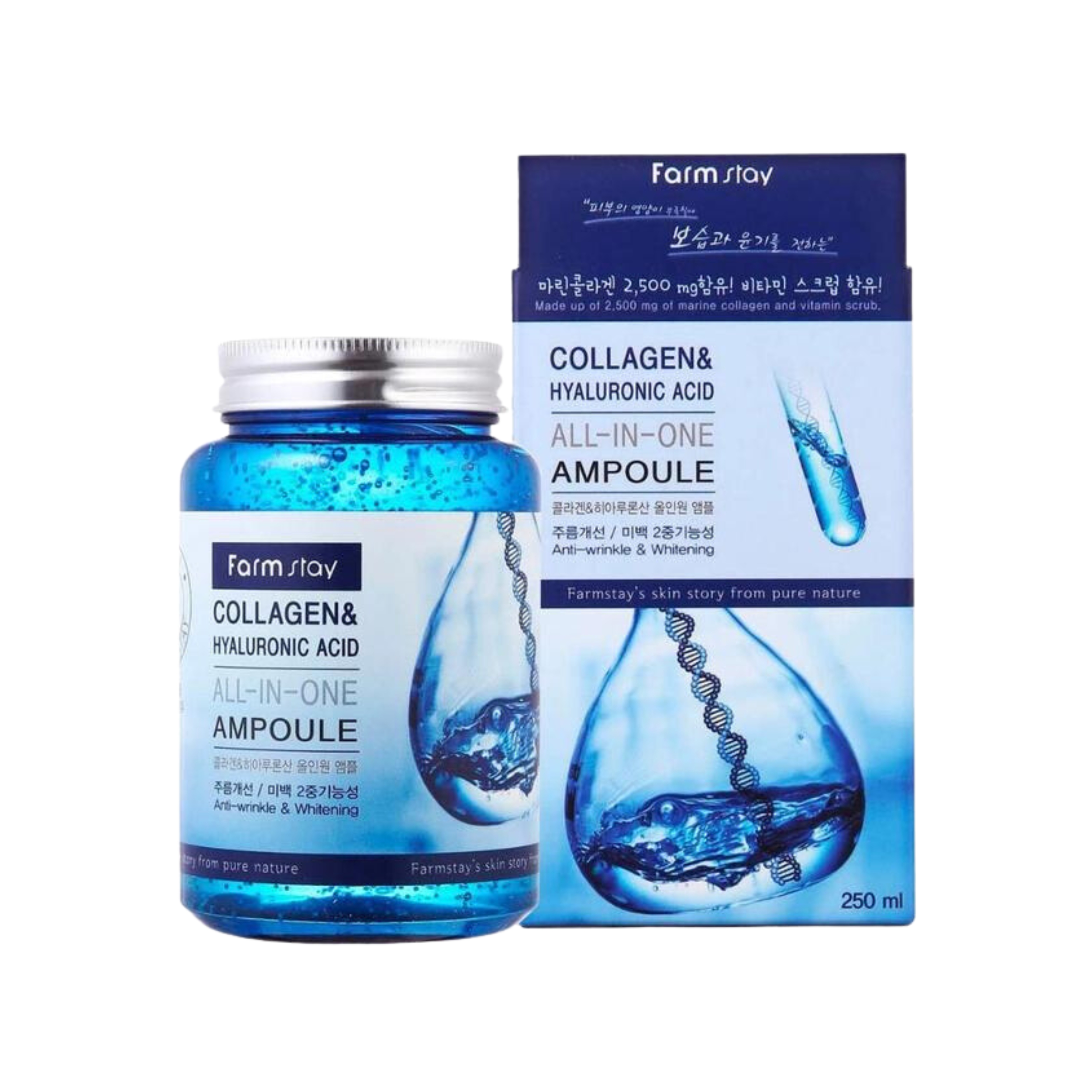 Farmstay Collagen Hyaluronic Acid All-In One Ampoule ampulė su kolagenu ir hialuronu